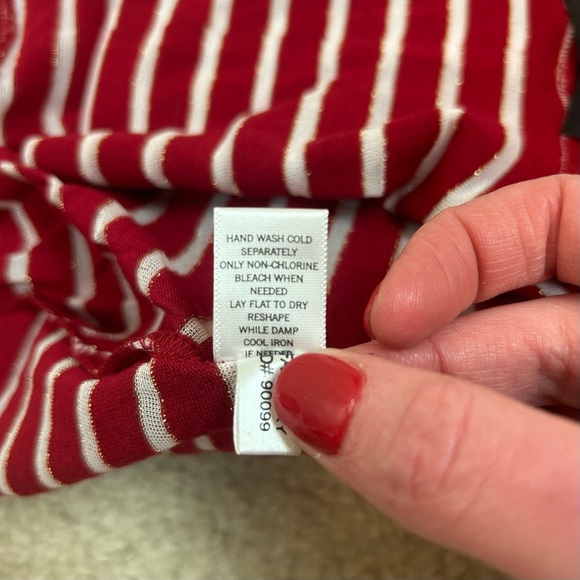 Express Red Striped Embroidered Rhinestone Turtleneck Long sleeve Top - Picture 11 of 12